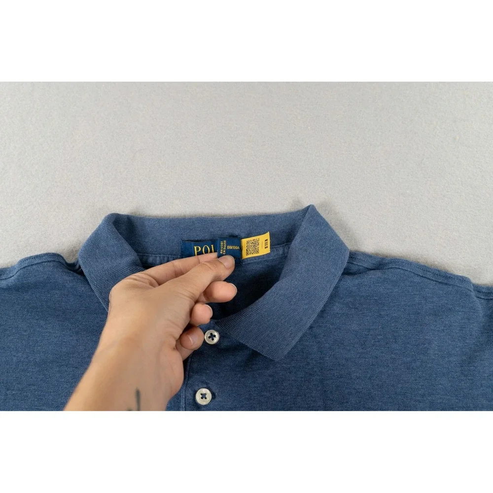 Polo Ralph Lauren Mens Large Classic Fit Short Sleeve Heather Blue Polo Shirt